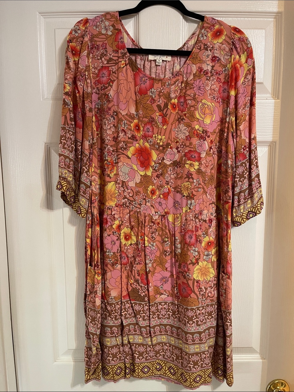 CUTE Umgee Pink Multi Floral Boho Mini Dress Tunic with Pockets!